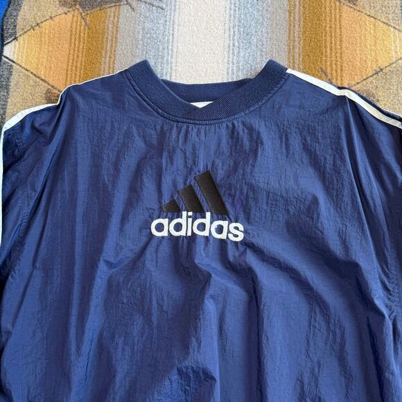 Vintage 90s Adidas Pullover Windbreaker Size Medium Embroidered 3 Stripes Navy - Picture 3 of 8